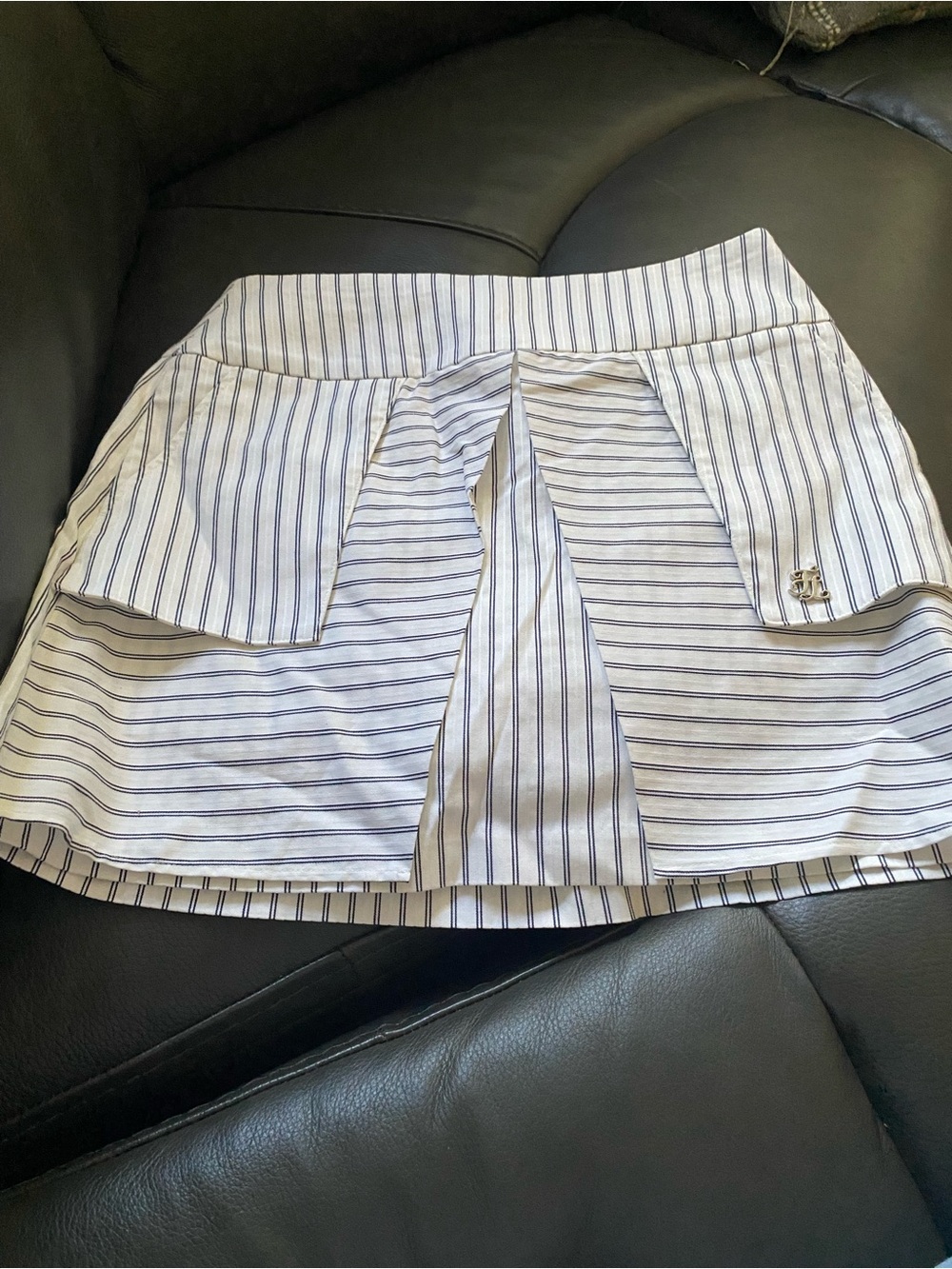 Striped White and Navy Pleated Mini Skirt - Elegant Casual Fair Liar